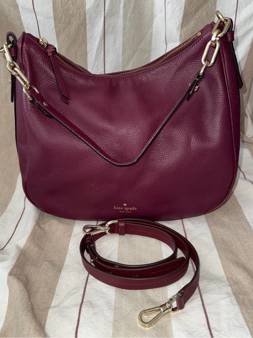 kate spade Pebbled Leather Shoulder Bag in Plum